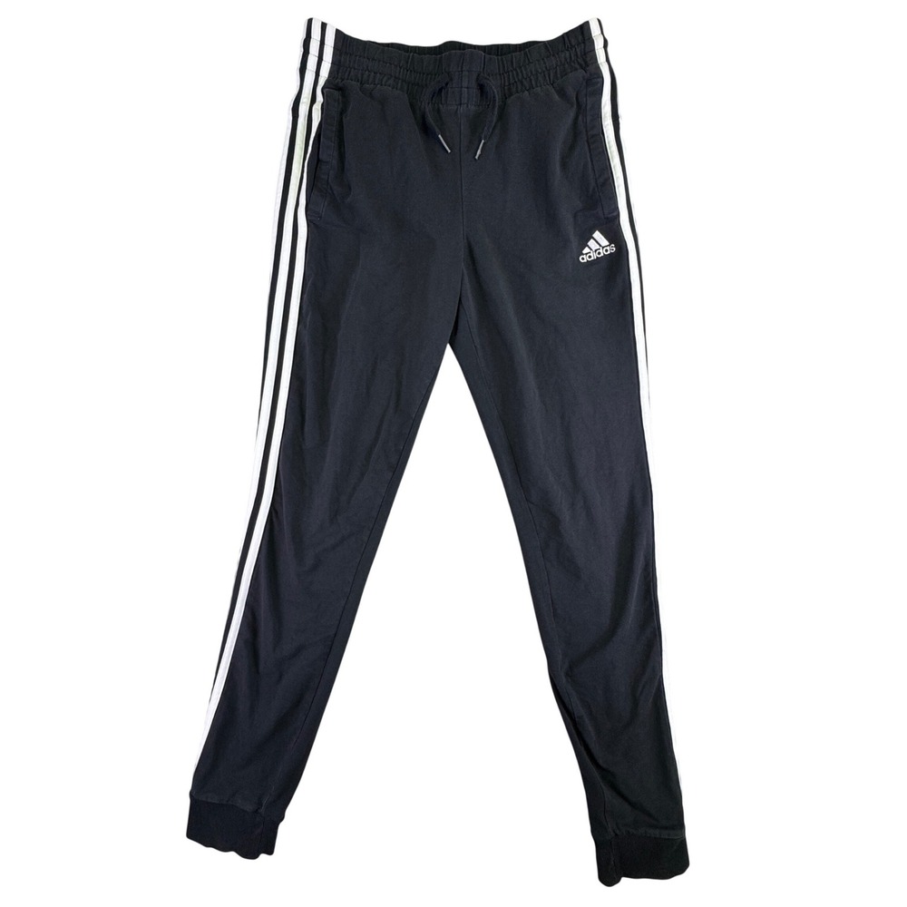Adidas Womens Track Pants S Black White 3-Stripes Tapered Joggers